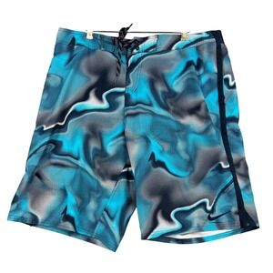 Nike Board Shorts Mens XL Blue Black Marble Swirl Swim Trunks NESS8412 Good